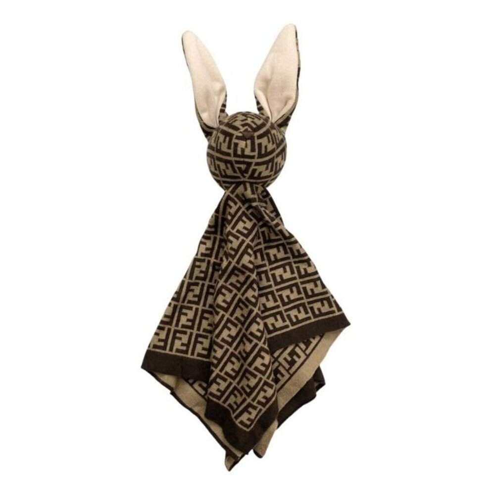 Fendi Kids Toy Doudou Bunny Rabbit FF Logo Brown